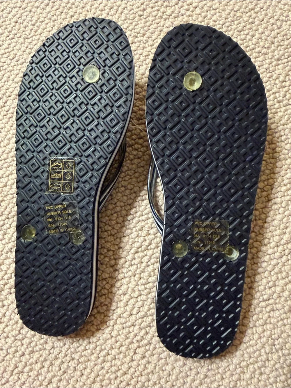 Tory Burch Navy and White Patterned Flip Flop Sandals
